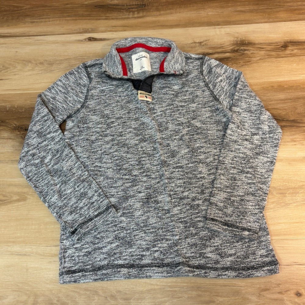 Abercrombie Sweatshirt Boys 9/10 Gray Marled Pullover Quarter Snap Mock Neck